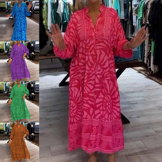 💕2025 Hot Sale 50% OFF👗Women’s Casual Printed V-neck Loose Dress