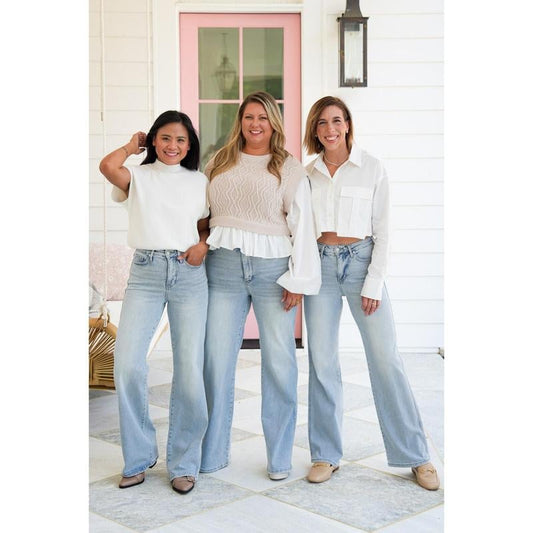 ✨Spring Specials 50% OFF👖High Rise Vintage Wash Tummy Control Top Straight Leg Jeans