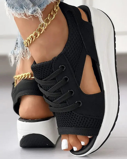 🎁Hot Sale 50% OFF⏳👟Contrast Paneled Cutout Lace-up Muffin Sandals