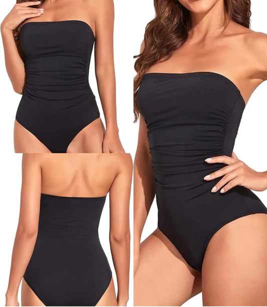 🔥2025 New Arrival 50% OFF🩱Women Tummy Control One Piece Swimsuits Strapless Bandeau Bathing Suits Slimming Halter Swimwear💕