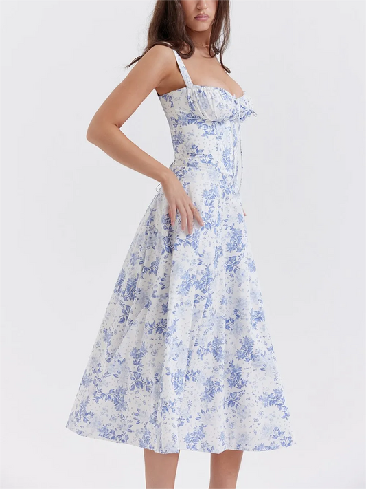💃Last Day Promotion 50% OFF💕Frenchy Style All Over Print Ruched Women Lace Up Dress🌸