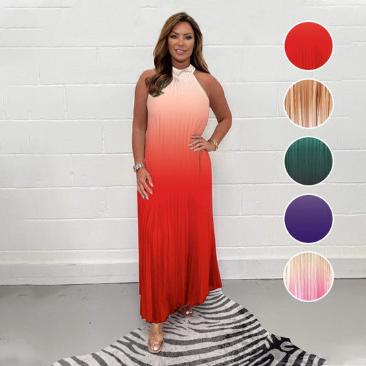 🔥Last Day Special 50% OFF💃Gradient Pleated Halter Neck Dress