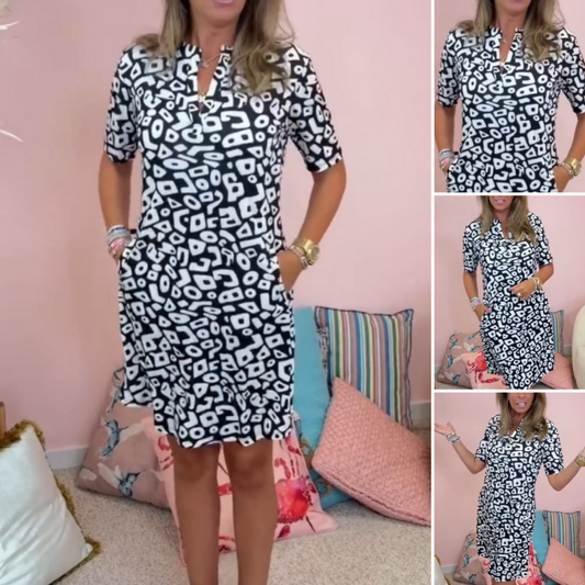 💕New Arrival Hot Sale 50% OFF👗Women’s V-Neck Short Sleeve Printed Casual Dress