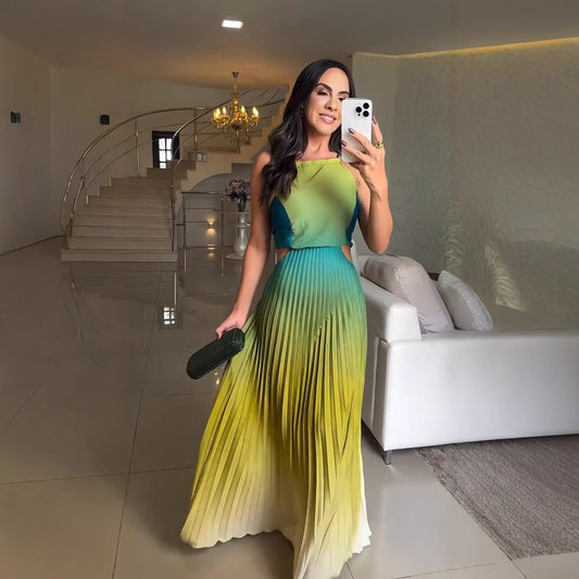 🎉Limited Sale 50% OFF👗Women's Halter Pleated Gradient Color Dress