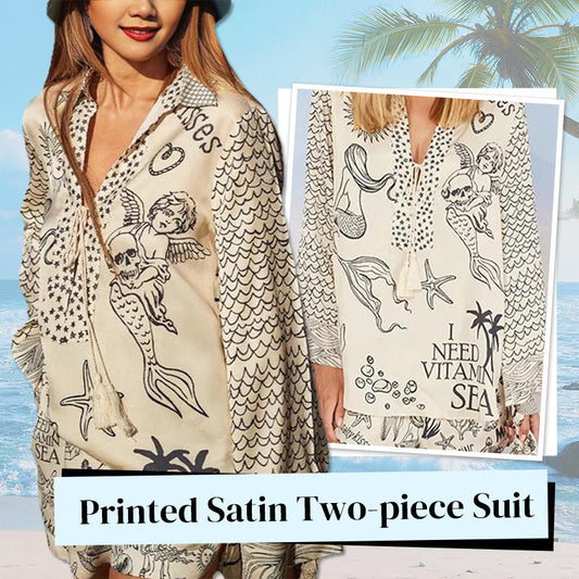 💕2025 HOT SALE 50% OFF👚Satin Unique Letter Print Tassle Shirt and Elastic Waist Shorts Set