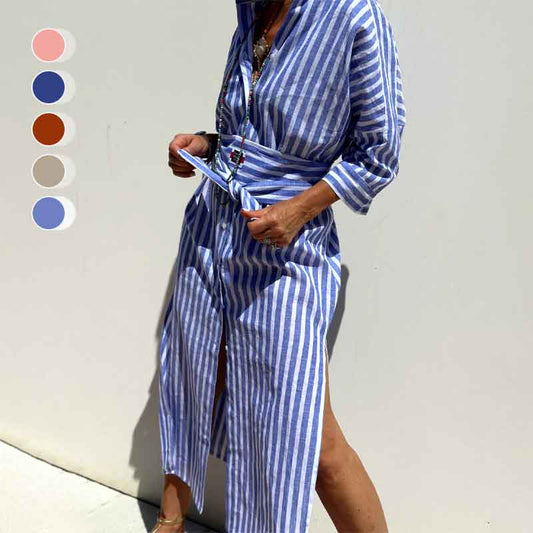 🔥Time-limited Promotion 50% OFF🌟Loose Striped Half Sleeve Shirt Dress👗