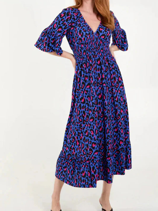 💥Hot Sales-50% OFF👗Leopard Shirred Waist Dress