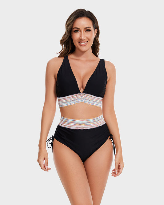 🔥Last Day Special 50% OFF👙High Waisted Tummy Control Color Block Bikini Sets
