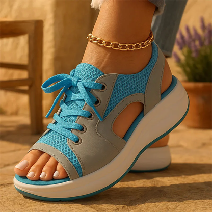 🎁Hot Sale 50% OFF⏳👟Contrast Paneled Cutout Lace-up Muffin Sandals