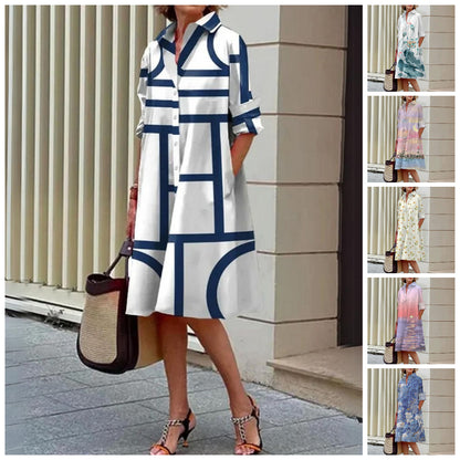🔥Hot Sale 50% OFF👗Women's Elegant Floral Print Shirt Dress