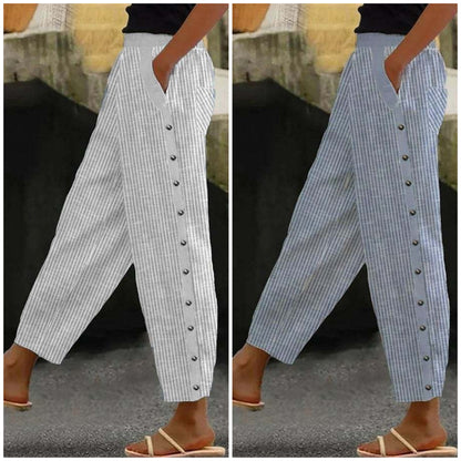 💕Hot Sale 50% OFF🌸Comfy Blue Striped Side Pocket Pants