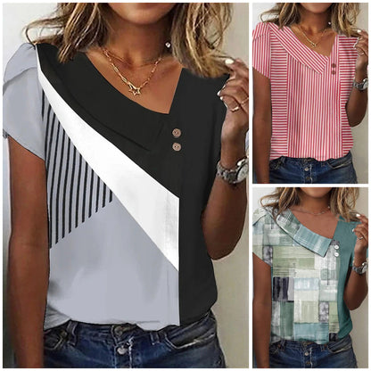 💕Hot Sale 50% OFF👚V-Neck Button Up Short Sleeve Blouse