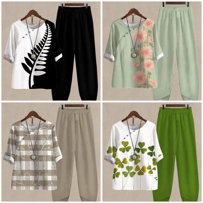 💕Hot Sale 50% OFF👚Women's Casual Daily Short-sleeved Top & Pants 2-piece Set