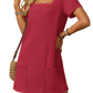 ⏰Limited time sale 50% OFF👗Women's Casual Square Neck Pocket Short Sleeve Dress with Pockets💃