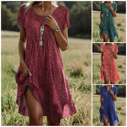 💕Hot Sale 50% OFF🌸Chic Short Sleeve Polka Dot Green Midi Dress