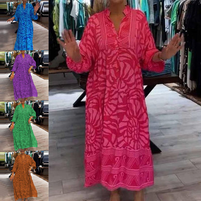 💕2025 Hot Sale 50% OFF👗Women’s Casual Printed V-neck Loose Dress