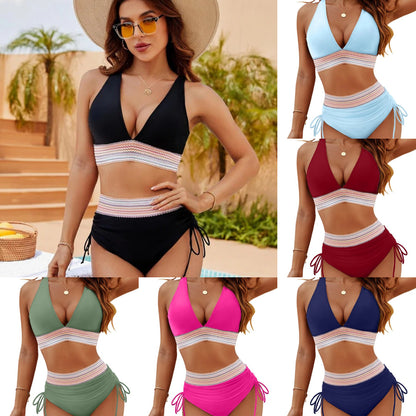🔥Last Day Special 50% OFF👙High Waisted Tummy Control Color Block Bikini Sets