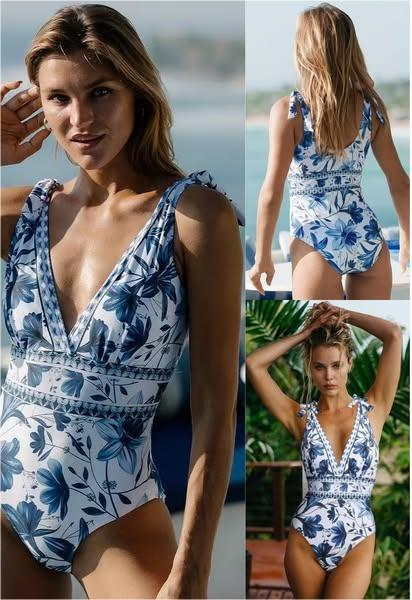 💜LAST DAY PROMOTION 50% OFF🩱V Neck Lace Up Printed One Piece Swimsuit and Skirt