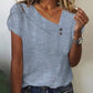 💕Hot Sale 50% OFF👚V-Neck Button Up Short Sleeve Blouse