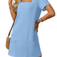 ⏰Limited time sale 50% OFF👗Women's Casual Square Neck Pocket Short Sleeve Dress with Pockets💃