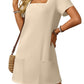 ⏰Limited time sale 50% OFF👗Women's Casual Square Neck Pocket Short Sleeve Dress with Pockets💃