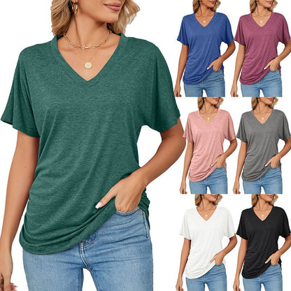 💕Hot Promotion- UP TO 50% OFF🌷V-Neck Solid Color Loose Ladies Tops✨