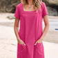 ⏰Limited time sale 50% OFF👗Women's Casual Square Neck Pocket Short Sleeve Dress with Pockets💃