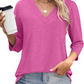 🌸Spring Specials 50% OFF👚Women's 3/4 Sleeve V Neck Solid Color Top