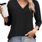🌸Spring Specials 50% OFF👚Women's 3/4 Sleeve V Neck Solid Color Top