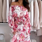 🌸Seasonal dress 50% OFF👗Floral Print Off-Shoulder Top & Maxi Skirt Two-Piece Set💕