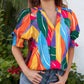 😍LAST DAY SALE 50% OFF🌺Floral V-neck Puff Sleeve Blouse For Women