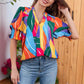 😍LAST DAY SALE 50% OFF🌺Floral V-neck Puff Sleeve Blouse For Women
