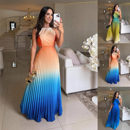 🎉Limited Sale 50% OFF👗Women's Halter Pleated Gradient Color Dress