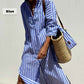 🔥Time-limited Promotion 50% OFF🌟Loose Striped Half Sleeve Shirt Dress👗