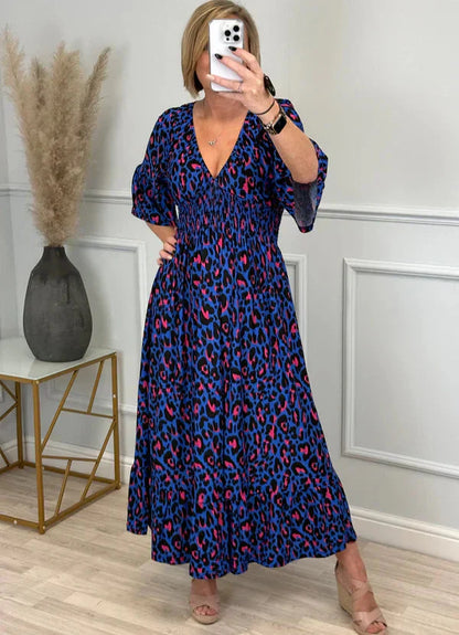 💥Hot Sales-50% OFF👗Leopard Shirred Waist Dress