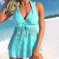 🌴Summer Hot Sale 50% OFF🩱Women's V-Neck Lace Swimdress ＆ Boyshorts Two-Piece Set