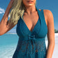 🌴Summer Hot Sale 50% OFF🩱Women's V-Neck Lace Swimdress ＆ Boyshorts Two-Piece Set