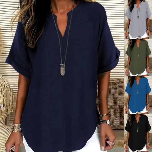 💝ONLY TODAY 50% OFF!!✨Fashion Loose Solid Color Short Sleeve Top
